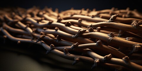 twigs have bullets at each end in the form of carved rope - obrazy, fototapety, plakaty