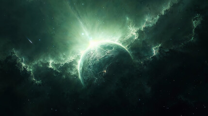 Naklejka na ściany i meble Eclipsing Planet with Green Aurora