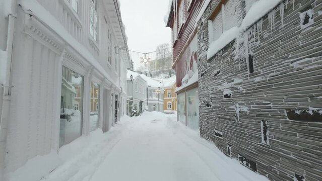 Walking In The Streets Of Kragero Downtown During Winter In Norway - POV