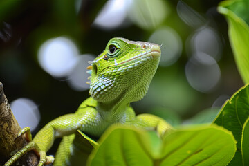 Fototapeta premium A green tree-dwelling lizard