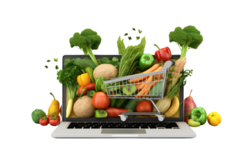 Organic Markets: AI is being used to create online platforms for organic farming, such as online markets, product tracking platforms. Isolated on a transparent background.