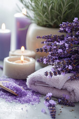 Obraz na płótnie Canvas Lavender spa arrangement in a wellness hotel