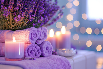 Fototapeta na wymiar Lavender spa arrangement in a wellness hotel