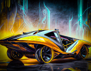 cyberpunk 2090 future car with future color 