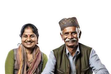 Indian farmer family selling produce Farmer's way of life Local economy and sustainability success and abundance Isolated on a transparent background.