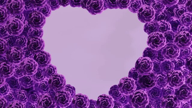Heart shaped purple roses blooming background animation 4K looped. ad, wedding, card, celebration, love, endless, weds, valentine,..	