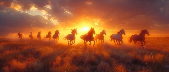 Fototapeta premium a field full with horses racing through it,