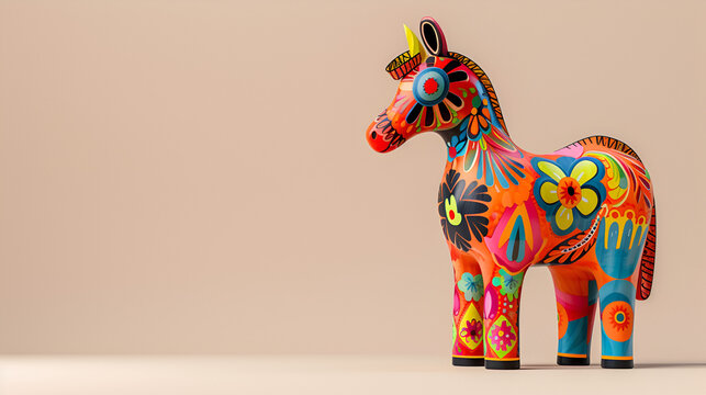 3D Modern Dala Horse in Vibrant Color Isolated on Light Background: Scandinavian Design, Ornamental Art, Digital Rendering, Generative AI

