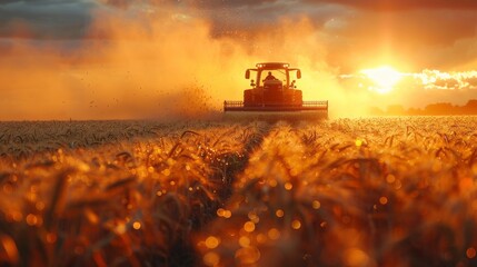 1h photo of Farmers sow fertilizer in the fields in the evening. sofl light