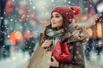Beautiful women enjoys in Christmas shopping