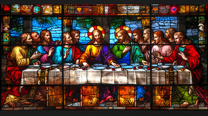 the last supper - stained glass painting