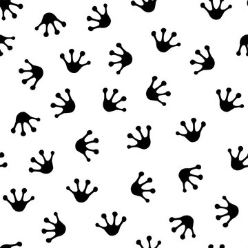 Seamless monochrome pattern with frogs footprints. Vector endless repeat backdrop on white