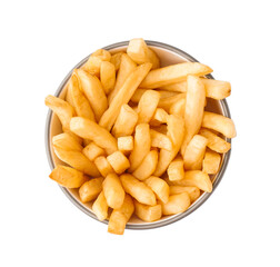 Bowl of tasty french fries on white background