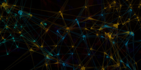 Vector neon background. Design of path transparent glass petals, geometric shapes. Network connection structure. Design digital technologies, networks, science, futuristic cyber system of background.