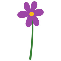 Purple daisy flower. Hand drawn. Spring and summer. Flat Vector element illustration with transparent background.