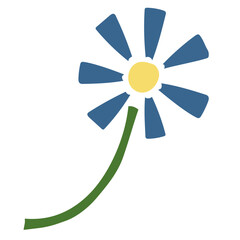 Dark blue daisy flower. Hand drawn. Spring and summer. Flat Vector element illustration with transparent background.