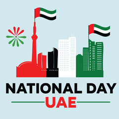 UEA national day banner with map, Flag of united arab emirates colors theme background and geometric abstract retro modern colorfull design with raised hands or fists.
