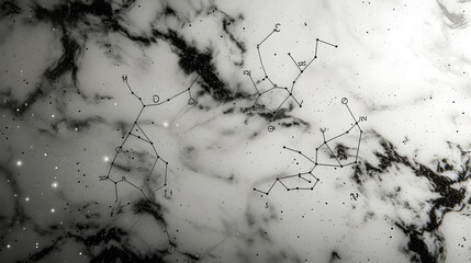 marble background with a focus on ancient constellations. Integrate star maps, zodiac symbols, and celestial patterns