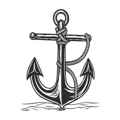 Vintage ship anchor monochrome drawing