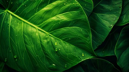 abstract background, green leaf texture, nature  tropical leaf