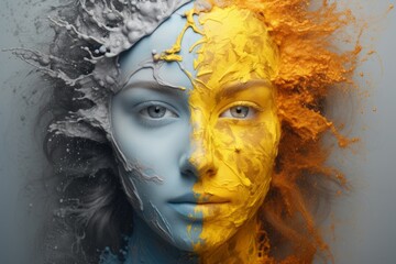 絵具をつけた女性の顔ポートレート,Generative AI AI画像