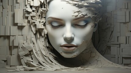 壁に埋もれた女性の顔,Generative AI AI画像