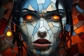 ステンドグラス風の女性の顔,Generative AI AI画像