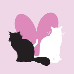 Two Cats Heart Color Block Valentine Love Design Pink