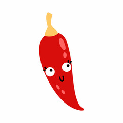 cute funny chili pepper with face and emotions. Vector isolated illustration for children.