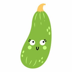 Cute funny zucchini with face and emotions. Vector isolated illustration for children.