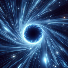 Warp tunnel wormhole moving in hyperspace, abstract blue energy vortex, black hole, wormhole, event horizon,  sci-fi, Tunnel or wormhole over curved spacetime. Travelling in space concept. NASA.