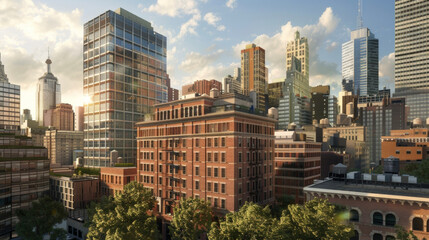 Fototapeta premium The skyline is a harmonious blend of modern progress and nostalgic charm as contemporary skysers weave a beautifully preserved historic architecture.