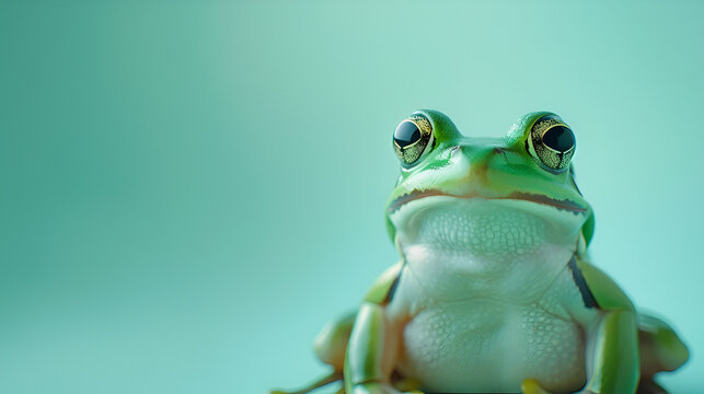 Green Frog on Pastel Background - Leap Year Celebration, Cute Amphibian, Wildlife Photography - Generative Ai