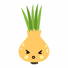 cute funny leek with face and emotions. Vector isolated illustration for children.
