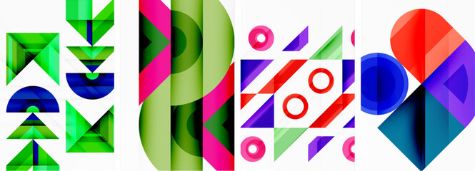 Bright colorful geometric abstract poster background set