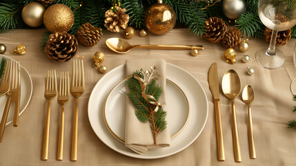 Captivating festive Christmas wedding birthday table setting with delightful decorations, creating a picturesque ambiance. Generative Ai

 - obrazy, fototapety, plakaty