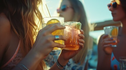 Fototapeta premium Friends drinking on the beach