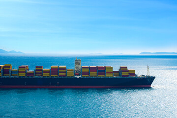 large container shipping ship Sailing by sea international transportation Export-import business, logistics, transportation industry concepts