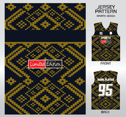 Pattern vector sports shirt background image.black gold woven fabric pattern design, illustration, textile background for sports t-shirt, football jersey shirt.eps