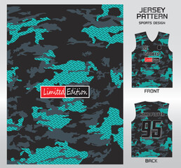 Pattern vector sports shirt background image.Black grey camouflage combined with green brick pattern design, illustration, textile background for sports t-shirt, football jersey shirt.eps