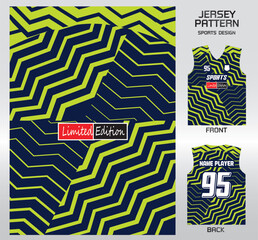 Pattern vector sports shirt background image.Blue lime green zigzag pattern design, illustration, textile background for sports t-shirt, football jersey shirt.eps