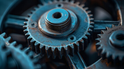 Close-up view of gear wheel industrial background.  generative ai 