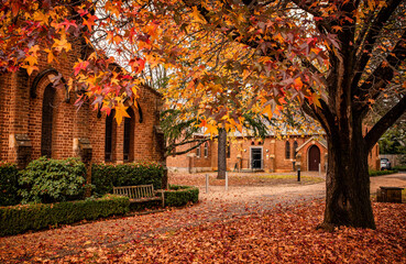 The view of the garden in the St Jude's Bowral Anglican church in Bowral in the autumn