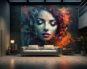 Modern living room with art wall. For the new generation who likes art. Can be used as a studio room.