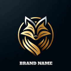 Luxury golden fox head logo design template, premium Vector illustration.