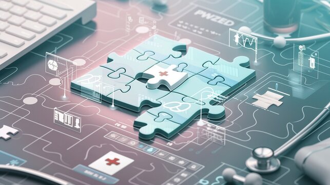 A conceptual image of a puzzle with pieces representing different aspects of healthcare