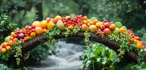 Fototapeta na wymiar A symbolic bridge made of fruits and vegetables promoting healthy eating