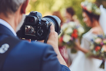 A photographer capturing a group photo at a special occasion