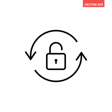 Single black round lock reload icon, simple secure key protection flat design vector pictogram, infographic vector for app logo web button banner ui ux interface elements isolated on white background