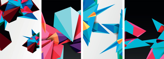 Set of triangle geometric low poly 3d shapes posters